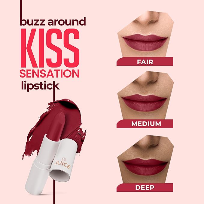 JUICE Kiss Sensation Lipstick With Goodness Of Bio Retinol, Uv Protection Long Lasting Lipstick Red Rebel - M01 4 G Pack Of 1