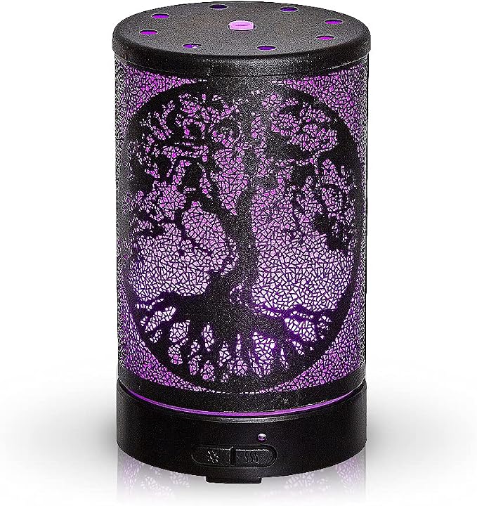 AROMAR Essential Ultrasonic Oil Diffuser Cool Mist Humidifier & Aromatherapy Metal Diffusers for Essential Oils with Auto Shut-Off and 7 Colors LED for Home and Office (Black Tree of Life)