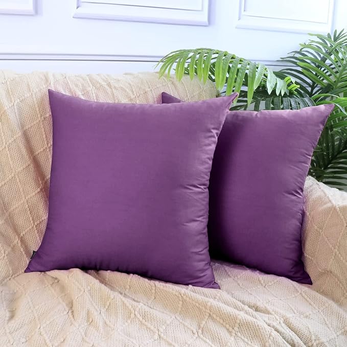 Thmyo 4-Pack 100% Cotton Comfortable Solid Decorative Throw Pillow Case, Square Cushion Cover Pillowcase Sublimation Blank Pillow Covers DIY Throw Pillowcase for Sofa(16x16 inch/ 40x40cm,Purple)