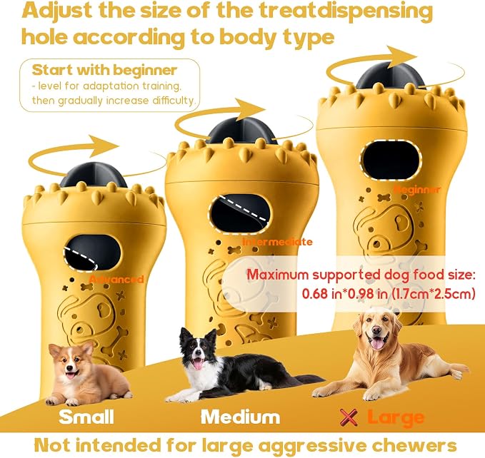 Interactive Dog Toys,Adjustable Treat Dispensing Toy to Keep Them Busy | Dog Enrichment for Brain Stimulation & Cognitive for Puppy Puzzle to Reduce Boredom-Ideal Gift for All Dogs(Nylon)-Yellow