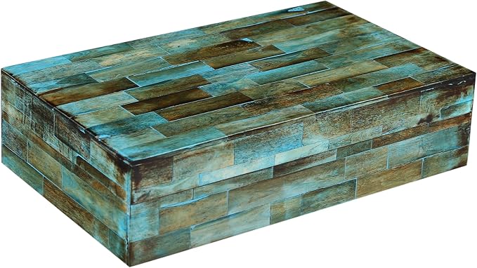 Handicrafts Home Large Decorative Storage Box with Lid – 10x6x2.5” Coffee Table Organizer, Keepsake- Decorative Boxes for Home Decor, Stylish Decorative Box for Office Decor- Verdigris