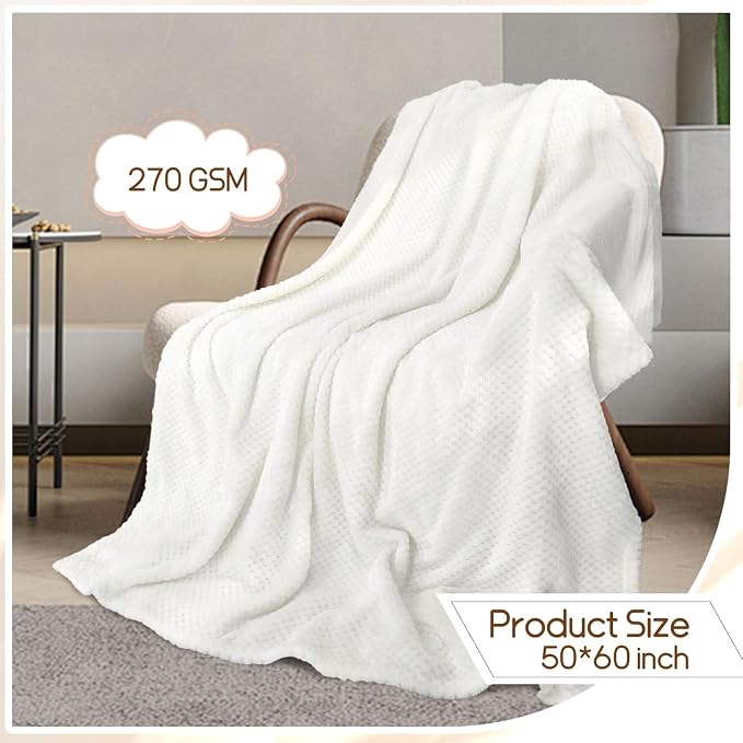 12 Pack Fleece Throw Blankets 50x60 Inches - 270 GSM Ultra Soft Plush Flannel for Bed Couch Sofa, Lightweight Warm 3D Waffle Texture, No Shedding No Pilling All Season Throw (White)