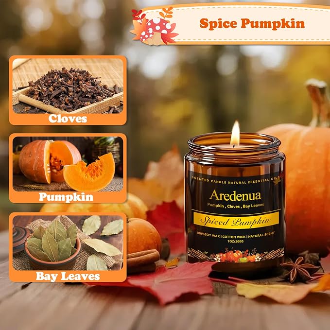 Spiced Pumpkin Candle Holiday Winter Scented Candles with Warm Pumpkin & Festive Spice Aroma for Christmas Home Decor, Cozy Soy Candle