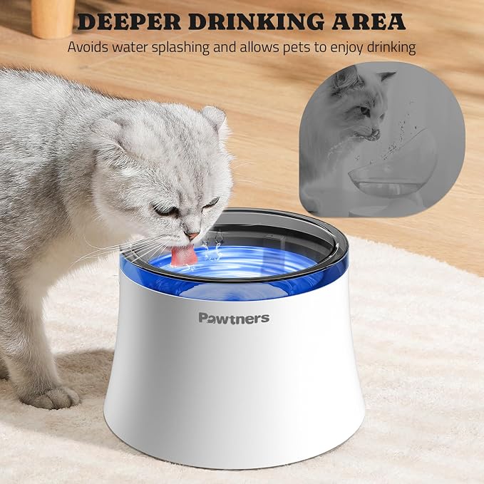 Pawtners 1 Gal/3.5L Dog Water Fountain, Automatic Dog Water Bowl Dispenser | Vortex Flow filter, Automatic Pet Water Fountain for Large Dogs Inside, Deep Drinking Area and Quiet Pump, 6.7" H