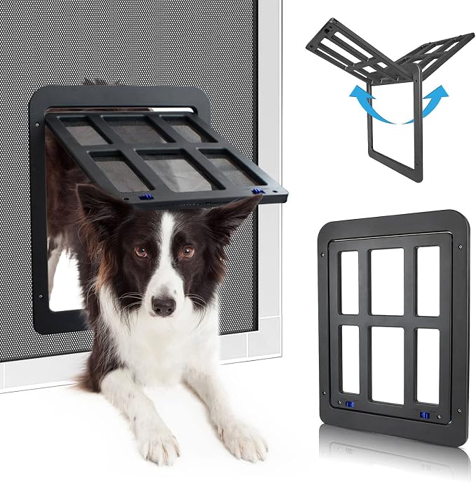 Dog Door for Sliding Door, Lockable Dog Screen Door with Magnetic Closure Easy Install Pet Door for Dogs Cats, 11.2"x14.4" Black