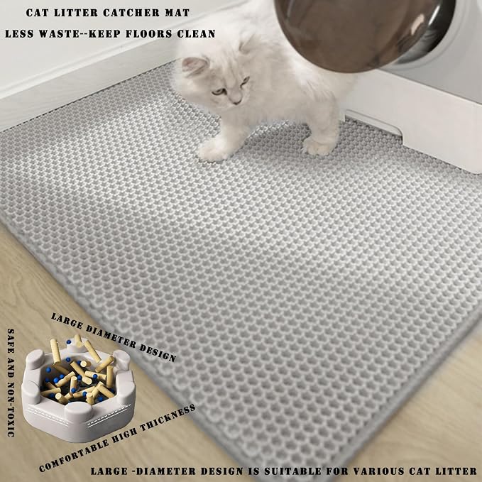 HCY&WLD Cat Litter Mat, Double Layer Cat Litter Box Mat (30x22 Inch, Gray) | Waterproof Urine-Proof Non-Slip Litter Trapping Mat, Soft on Kitty Paws, Scratch-Resistant, Scatter Control, Easy to Clean