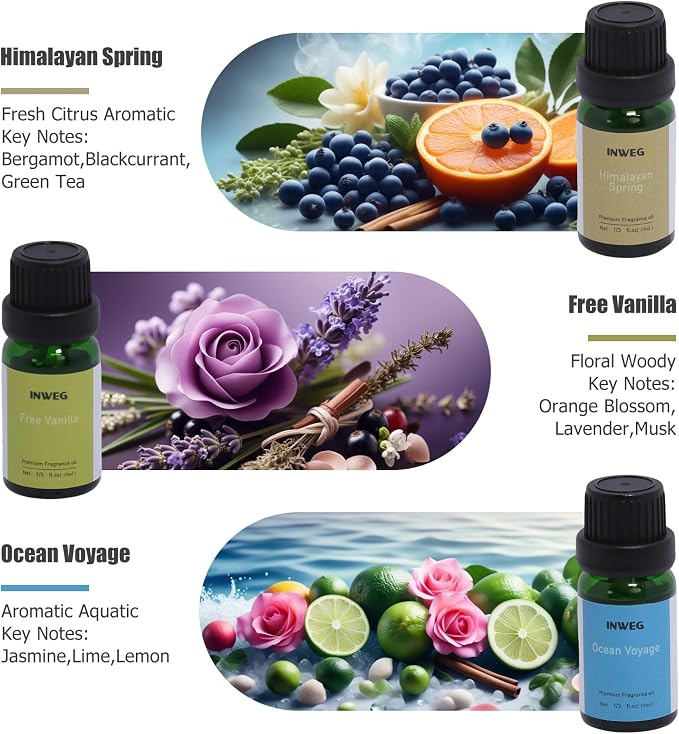 Essential Oil Set- Gift Set of 6 Premium Fragrance Oils - Fragrance Oils for Perfume, Soap & Candle Making Scents, Oil Fragrance for car Diffuser,Premium Hotel scents for Oil Diffuser,Non Toxic