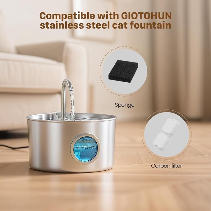 GIOTOHUN Cat Water Fountain Filter Replacement: 32 Cat Fountain Filter - 16 Filters & 16 Sponges - 8 Months Set of 32 Pet Fountains Filters for ATMZIQXR GIOTOHUN KOOGMOON UMOCUOY IHOUONE HOOISE