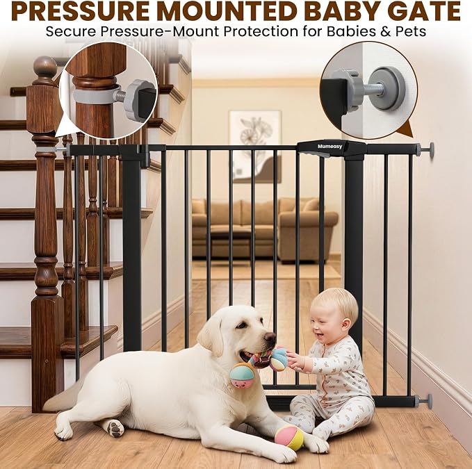 Mumeasy Baby Gate with Door, 29.7-43" Auto Close Dog Gate for Doorways