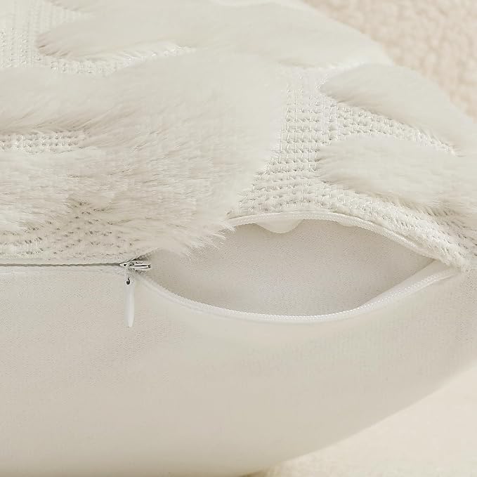 decorUhome Cream White Faux Fur Bunny Throw Pillow Covers 16x16 Set of 2 | Plush Soft Wool Jacquard Cream White Rabbit Cushion Covers, Modern Farmhouse Easter Holiday Decor PillowCases for Sofa Bed