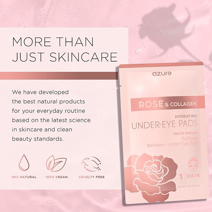 Azure Cosmetics Rose & Collagen Hydrating Under Eye Pads - Anti Aging, Revitalizing & Moisturizing Eye Mask Patches - Reduces Fine Lines, Wrinkles, Dark Circles & Puffiness - Made in Korea - 5 Pairs
