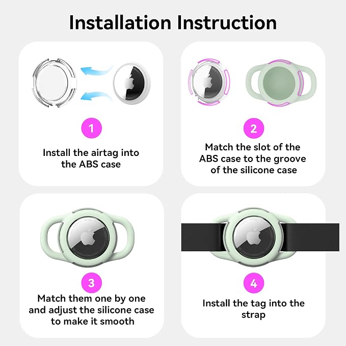 Waterproof AirTag Holder for Dog Collar, Soft Slide-On Dog AirTag Holder | Full-Body Protection, No-Dangle Fit, Ultra-Durable, Lightweight, Tool-Free Installation, Clear Cover, Fits Dog & Cat Collars
