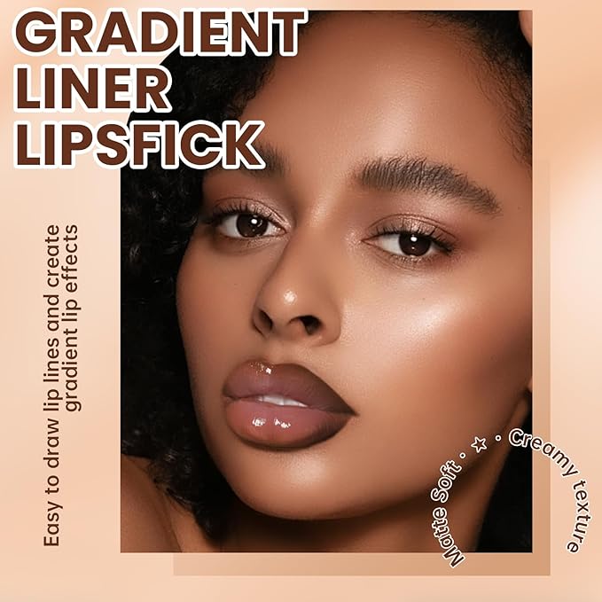 Lip Liner Gloss Set, Light Brown Plumping Lip Liner Lip Pencil Moisturizing Lightweight Lip Gloss Lip Combo, High Shine Glossy Lip Tint Lip Stain Makeup Long Lasting Lip Contour for Women