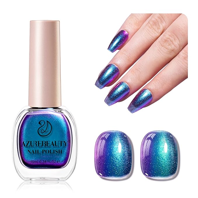 AZUREBEAUTY Chameleon Nail Polish no Gel Holographic Rainbow Glitter Natural Quick Dry Toenail Polish High Shine DIY Salon Home