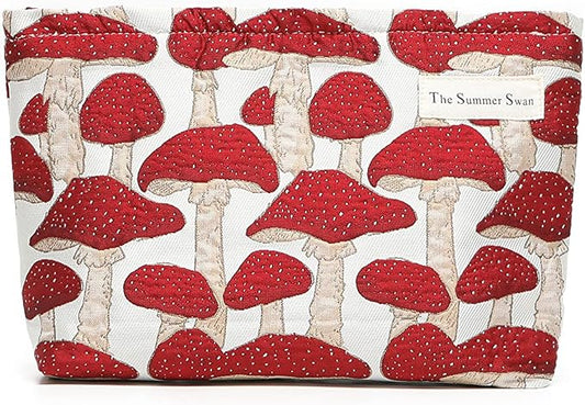 Summer Swan Mid-day Clutch - Floral Makeup Bag | Period Kit & Hygiene Bag - Cute Mushroom Red