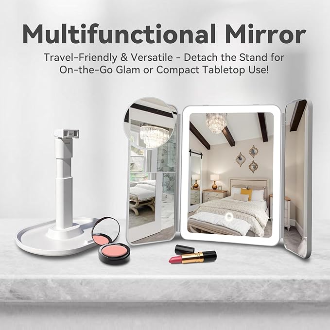 Makeup Mirror with Lights，Vanity Mirror with Lights 2X/3X/10X Magnification, Smart Sensor, Adjustable Stand & Brightness, Travel Makeup Mirror with Type-C Fast Charging 3-Colors, Gifts for Women Girls