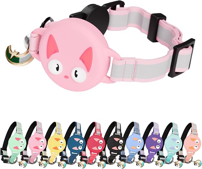 AirTag Cat Collar – Breakaway Reflective & Waterproof Collar with Built-in Holder, Adjustable with Bell for Indoor/Outdoor Cats – AirTag Not Included, Cherry Blossom (9-12")