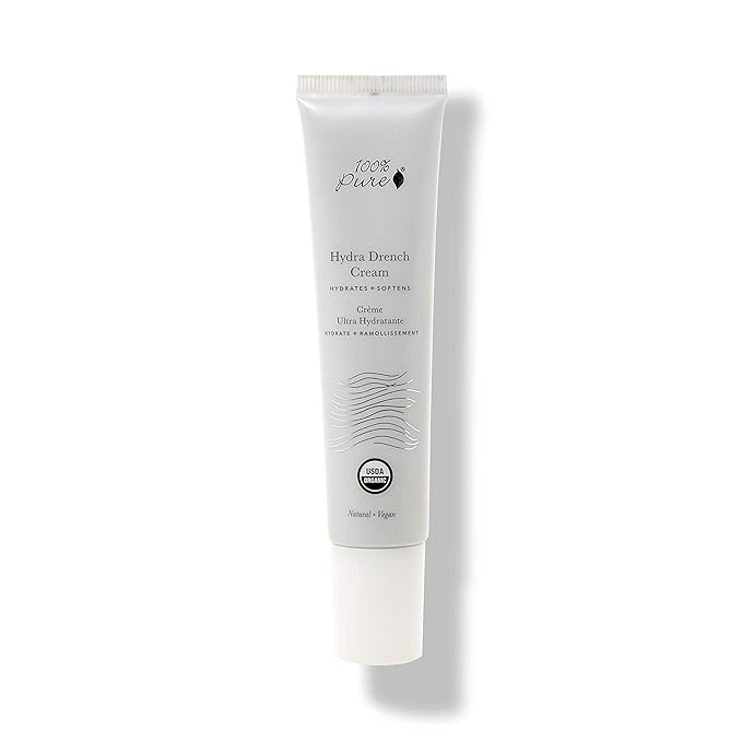 100% PURE Hydra Drench Cream, Daily Face Moisturizer with Hyaluronic Acid, Rose Water, Skin Care for All Skin Types, Natural Face Cream - 1.4 Fl Oz