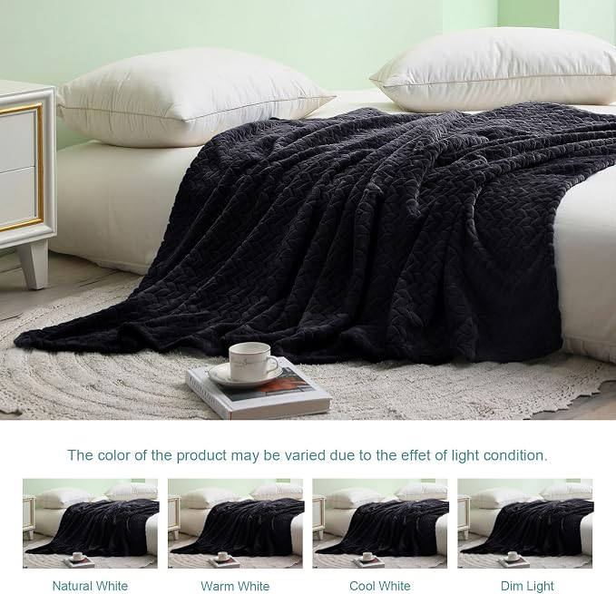 Exclusivo Mezcla Soft Fleece Bed Blanket Twin Size, 60”x80”, Black | Cozy Fluffy Lightweight Blankets for Summer, Decorative Plush Flannel Throws for Living room, Bedroom with Leaves Pattern
