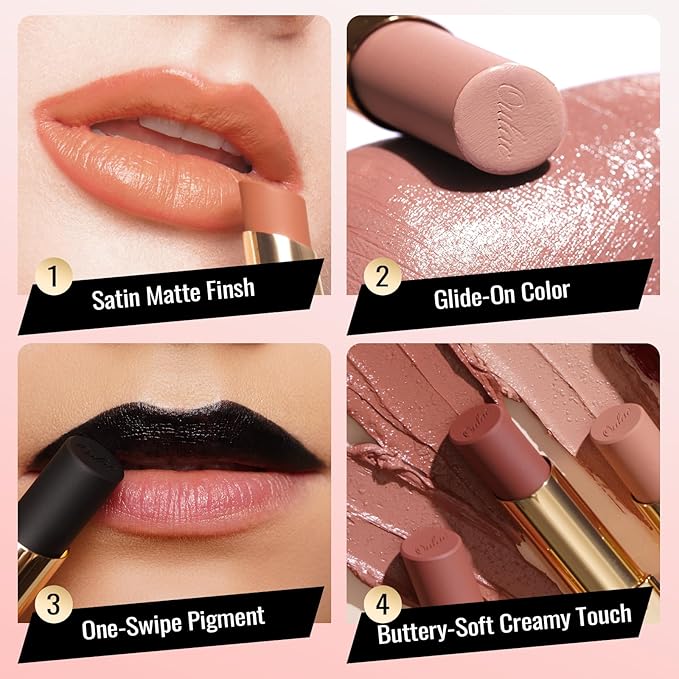 Oulac Color Rich Satin Matte Lipstick – Nude Peach Lipsticks for Women, Long Lasting, Hydrating Lip Color, Non-Drying Velvet Finish, Creamy Texture, Full Coverage, Vegan, SG04