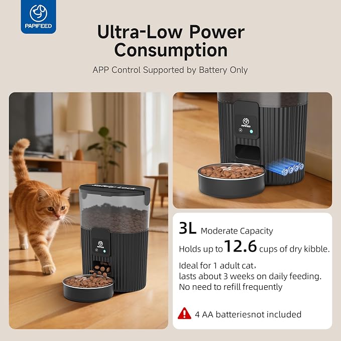 PAPIFEED Automatic Cat Feeder and Water Fountain Stainless Steel, Auto Cat Food & Water Dispenser, Quiet Pet Drinking Fountain with LED, Timed Cat Feeder with App, 10 Meals/Day, Smart Cat Feeder Set