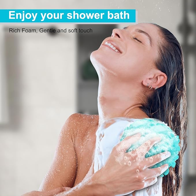 MTDLYICE Loofah for Women 75g 4 Pack, Bath Sponge Soft Mesh Shower Puff Loofah Sponge, Exfoliating Body Scrubber, lufas for Women, Shower Accessories (Blue)