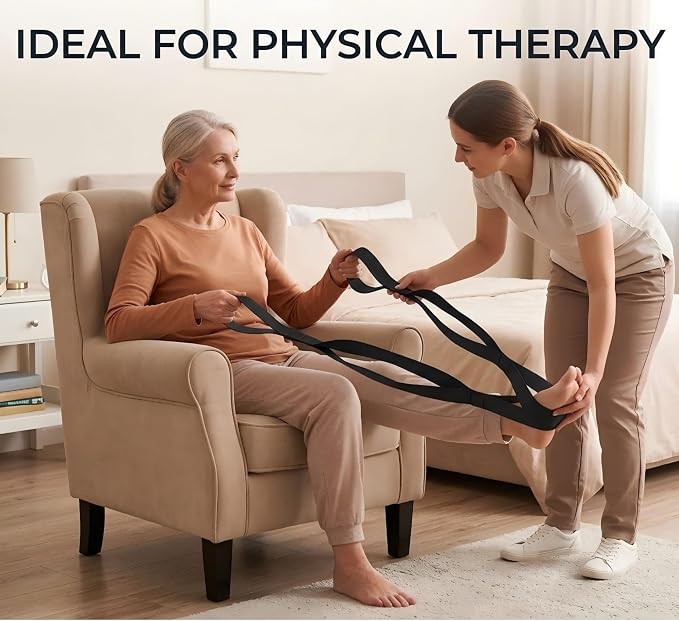 Stretching Strap with 12 Loops, Non-Elastic Physical Therapy with Carry Bag | Premium non elastic yoga straps for injury recovery, rehab flexibility training, hamstring stretch & physical therapy