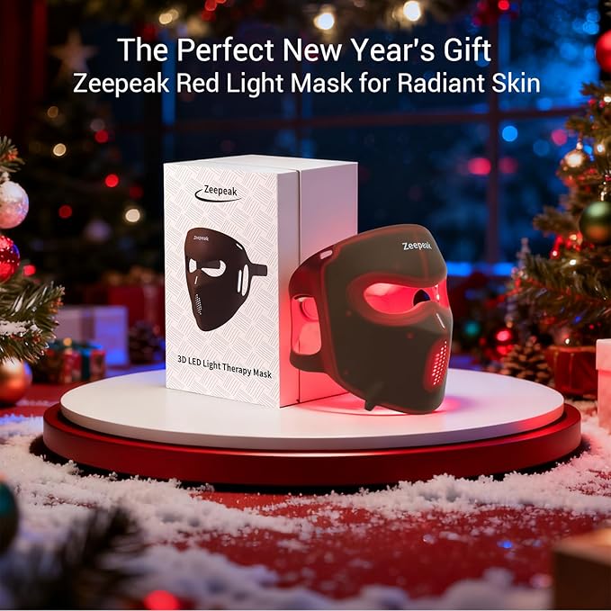 Zeepeak 3D LED Red Light Therapy Mask, FDA-Cleared, Anti-Aging & Blemish Repair, 5 Modes Red, Blue, Yellow & 1072nm Near-Infrared Lights, Eye-Protection, Portable 360 LEDs Face Mask for Home Travel