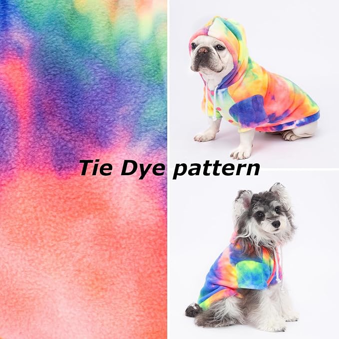 Dog Hoodie Tie Dye Dog Sweatshirt Chic Winter Clothes Ultra-Soft Warm Sweaters for Small Medium Dogs Fashion Pet Clothes for Dogs (Multicolor, M (Back: 12.99",Chest: 17.71", Neck: 14.96"))
