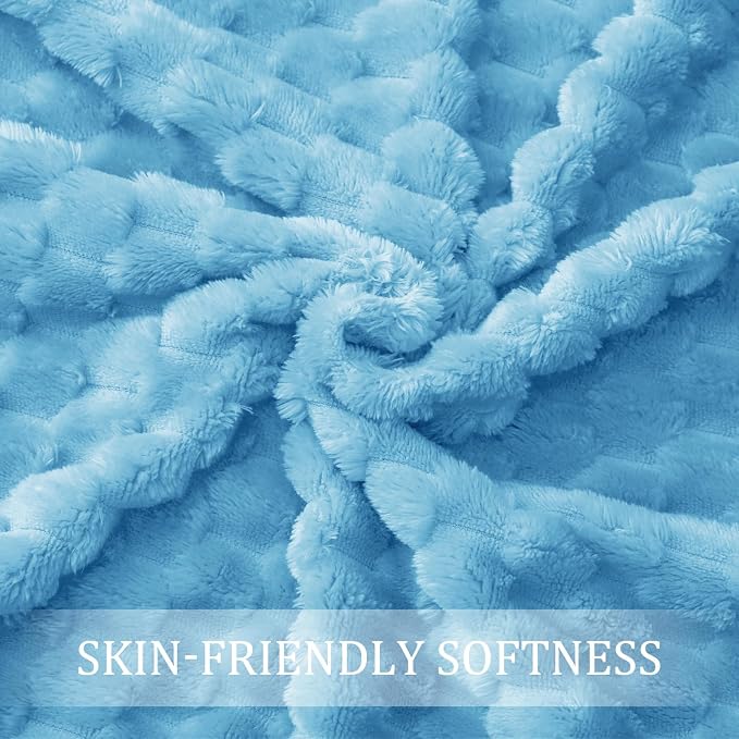 Exclusivo Mezcla Large 3D Fleece Throw Blanket for Couch, Blue | Extra Soft Fuzzy Plush Lightweight Throws, Cozy Fluffy Decorative Blankets for All Seasons, 50x70 Inches
