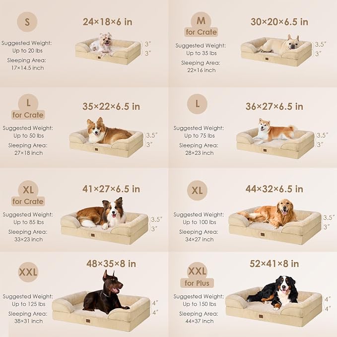 EHEYCIGA Orthopedic Dog Bed Medium Size Dog, Waterproof Washable Pet Beds | Non-Slip Bottom and Egg-Crate Memory Foam Dog Couch Bed with Washable Removable Cover, Greige