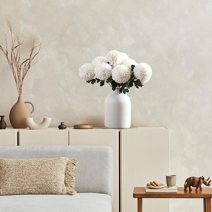 SilkSerenade Large White Matte Flower Vase for Bedroom Kitchen Living Room Table, Contemporary Farmhouse Decorative Arlo Flowers Iron Vases, Rustic Tall Earthy Wabi Sabi Modern Centerpieces Home Decor