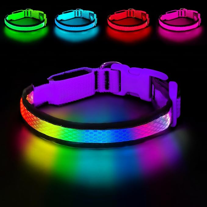LED Dog Collar, Light Up Dog Collar,for Night Walking(Small,Purple) | Adjustable,Bright RGB 7 Colors Light Glowing Collar,Waterproof,Nylon,Soft,For Small and Medium Dogs,USB C to Charge