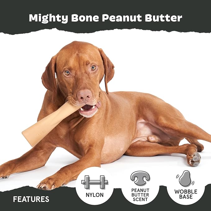 BarkBox Peanut Butter Bone Super Chewer - Toy for Large Dogs | Durable Dog Toy for Aggressive Chewers - Peanut Butter Scented Chew