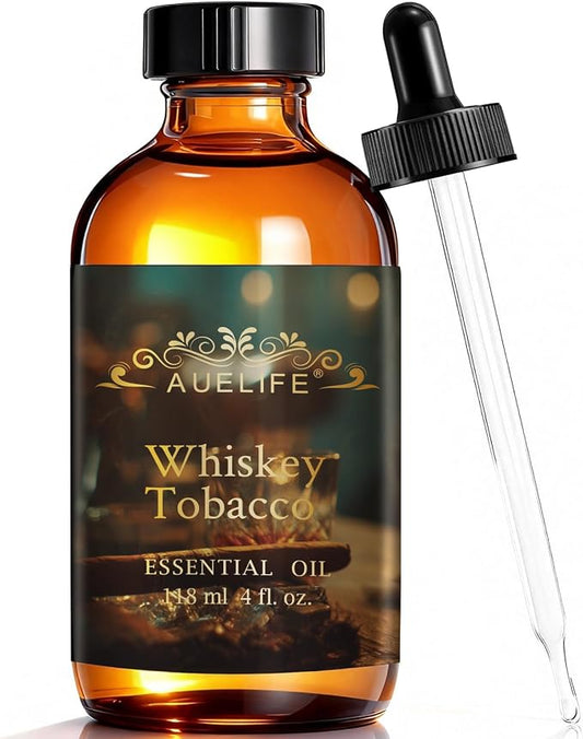 Auelife 4oz Whiskey Tobacco Men Essential Oils for Diffusers for Home - Long Lasting Fragrance Oil for Candle & Soap Making, Father's Day & Birthday Gifts for Him, Masculine Scent for Men Gift