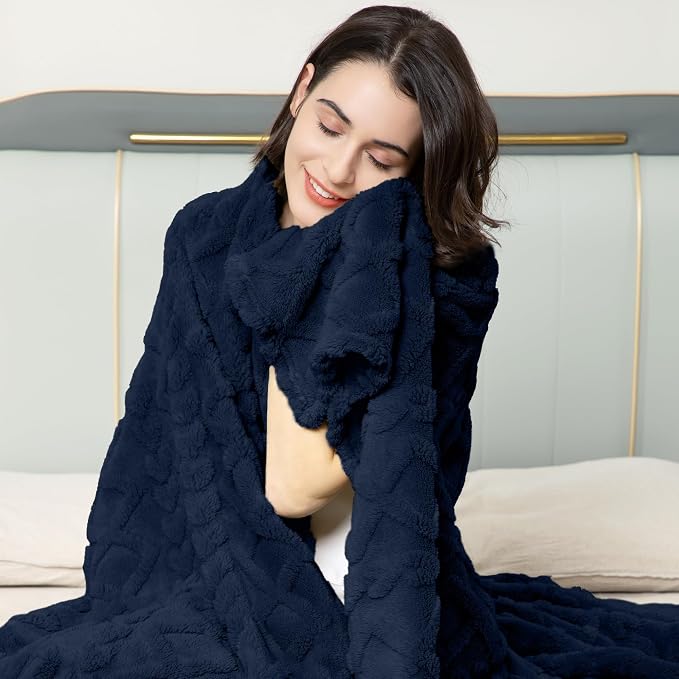 Aganear Fleece Throw Blanket for Couch Sofa 60"x80" Navy | Lightweight Fuzzy Throw,Warm Gift for Women,Christmas,Housewarming,Soft,Boho Design for Room Home Decor,All-Season Use
