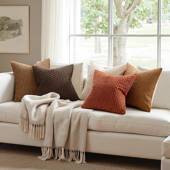 MIULEE Decorative Throw Pillow Covers 20x20 Dark Brown Textured Corduroy | Pack of 2 Striped Pillow Covers Modern Farmhouse Fall Home Decor for Couch Bed Sofa Living Room