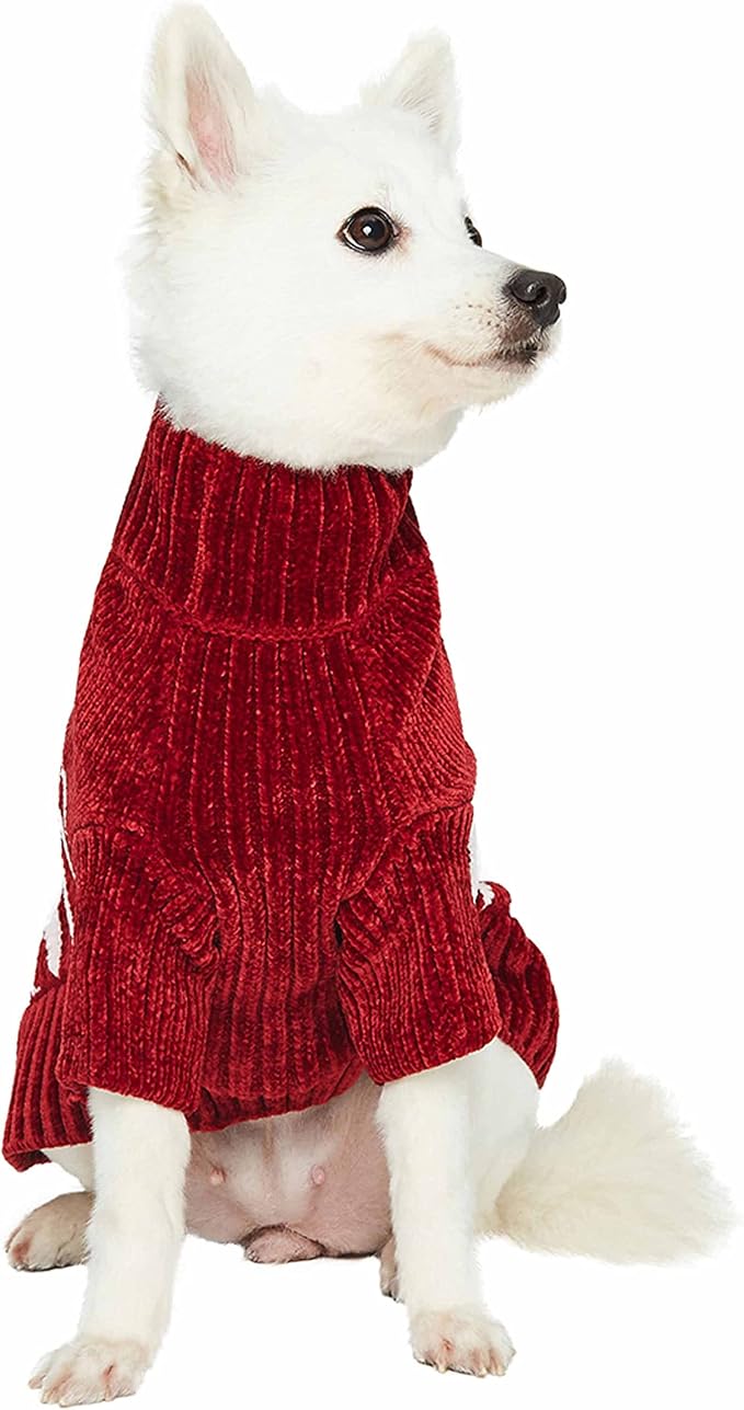 Blueberry Pet Cozy Soft Chenille Classy Striped Dog Sweater in Burgundy Red, Back Length 16", Pack of 1 Clothes for Dogs