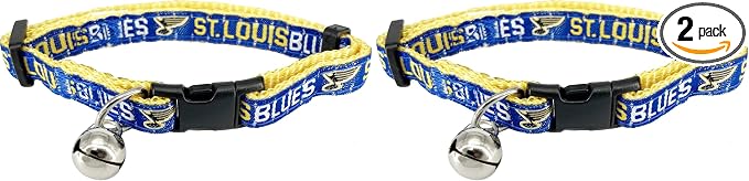 Pets First NHL Saint Louis Blues CAT Collar Adjustable Break-Away Collar for Cats with Licensed Team Name & Logo. Cute & Fashionable Hockey Sports Cat Collar with Metal Jingle Bell (Pack of 2)