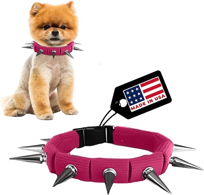CoyoteCollar Spike Dog Collar, Adj/Replaceable Spikes, Small, Pink
