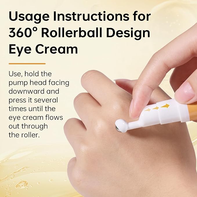 5% Caffeine Eye Serum with 360° Roller,Under Eye Cream for Dark Circles, Puffiness & Puffy Bags, Wrinkles Fine Lines, Eyes Cream for Men and Women 0.51 fl oz