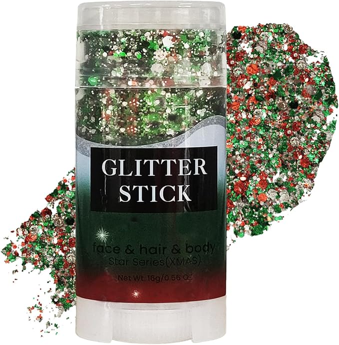 Red Green and White Christmas Body & Face Glitter Stick,【Waterproof】【Long-Lasting】【Sparkling】 for Singer Concert Outfits, Festival Rave Mermaid Accessories Chunky Glitter Makeup for Women (09#)