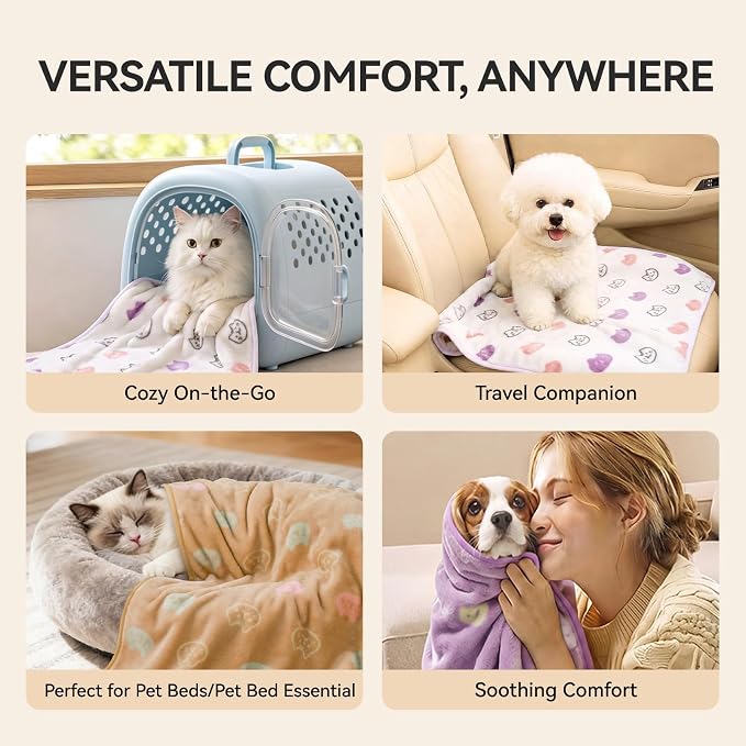 LINENLUX 1 Pack 3 Blankets Super Soft Fluffy Premium Fleece Dog Blankets for Puppy Cat Pet Blanket Flannel Throw Warm Sleep Purple/Coffee/White-3pcs 23x16 inch