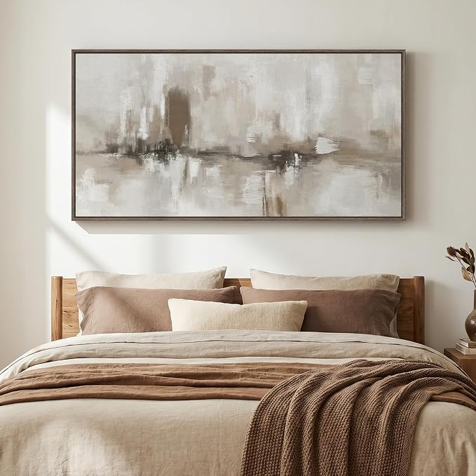 Large Framed Neutral Abstract Wall Art for Living Room, Horizontal Beige Gray Canvas Prints Paintings Artwork for Walls, Modern Minimalist Pictures Wall Decor for Bedroom Dining Room Office 60x30 In