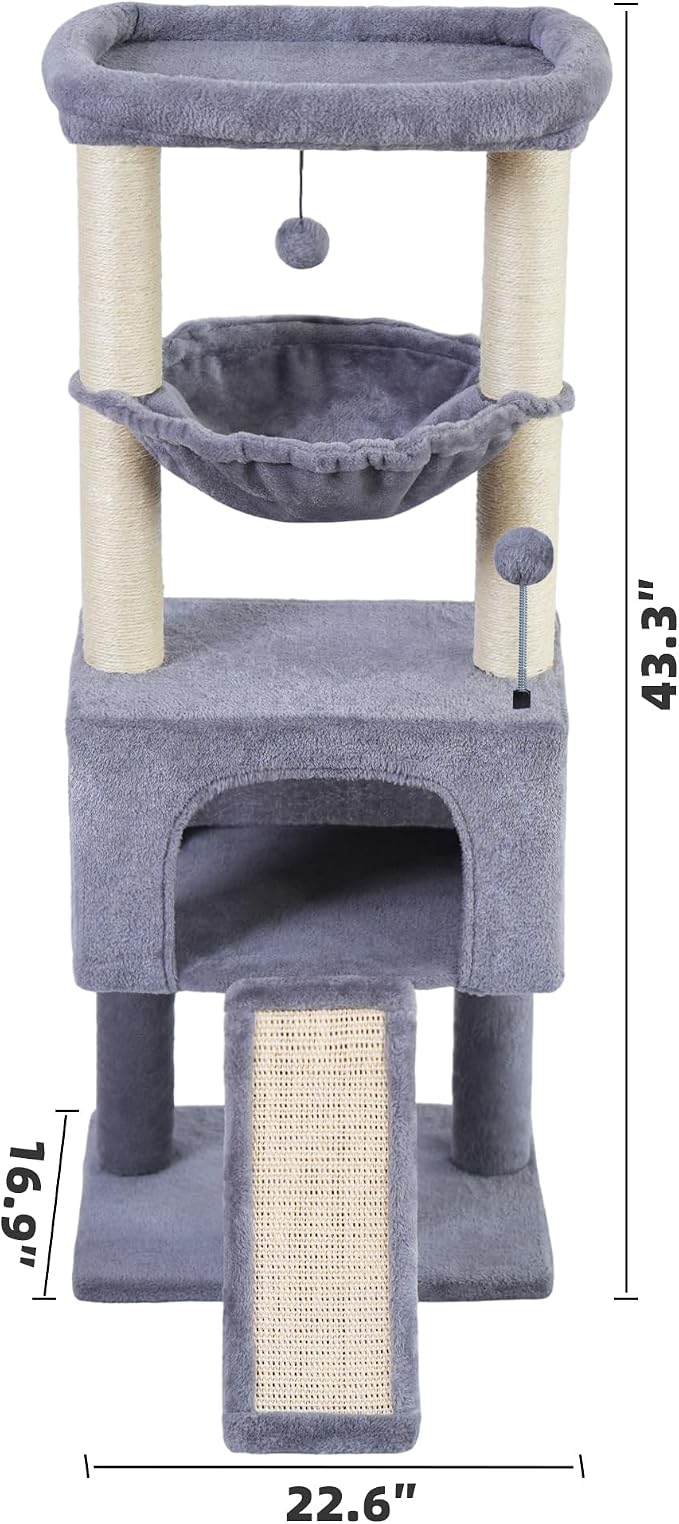 Fashion Design 43.3" Cat Trees with Cat Houses,Grey