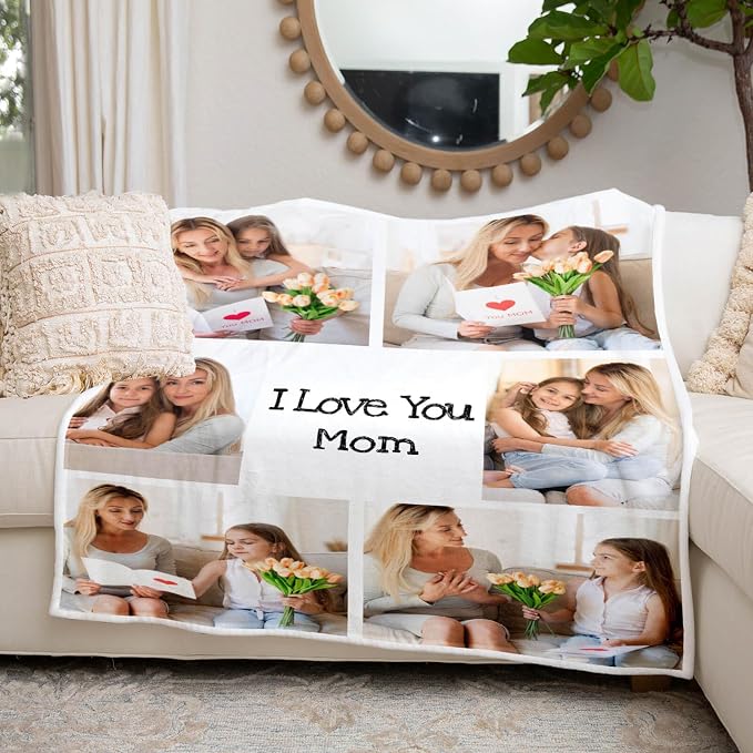 inkArts Custom Blankets with Photo, Personalized Mom Blankets, Customized Photo Blanket, Custom Picture Blanket, Personalized Birthday Gifts for Mom Baby Kid Family