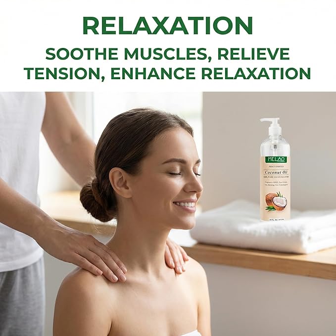 Coconut Oil for Skin Natural Fractionated Coconut Oil Massage Oil for Hair Body Hydrating Non-Greasy Lightweight Fast Absorbing Skin Care for SPA Massage Therapy Dry Skin Relief 473ml/16 fl.oz Elitzia