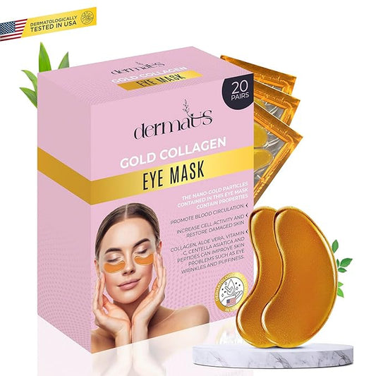 Under Eye Patches – 20 Pairs Collagen Gold Eye Mask with Hyaluronic Acid, Green Tea, Aloe & Matcha – Puffy Eyes, Dark Circles, Wrinkles & Bags Treatment – For All Skin Types