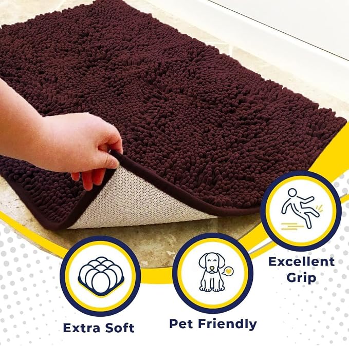 Muddy Mat® | Super Water Absorbent Door Mat Indoor, Microfiber Quick Dry Chenille Entryway Rug, Slip Resistant Front Door Mat, Indoor Mats for Entryway, Machine Washable Pet Rug, Rust 32" x 70"