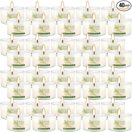 40-Pack Citronella Scented Tealight Candles -Outdoor Candles Natural Soy Wax Candle Bulk, Smokeless & Long-Lasting for Yard, Picnic, Camping Outdoor Comfort.